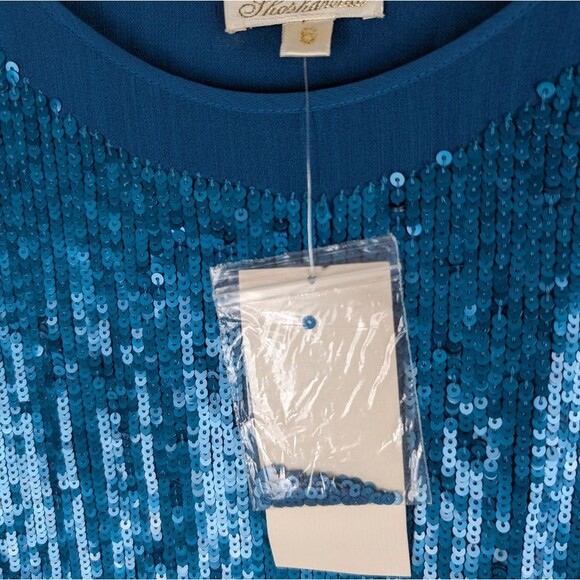 NWT Shoshanna dress sequin 100% silk teal blue mini NYE Holiday Sleeveless Sz 6 - Picture 6 of 7